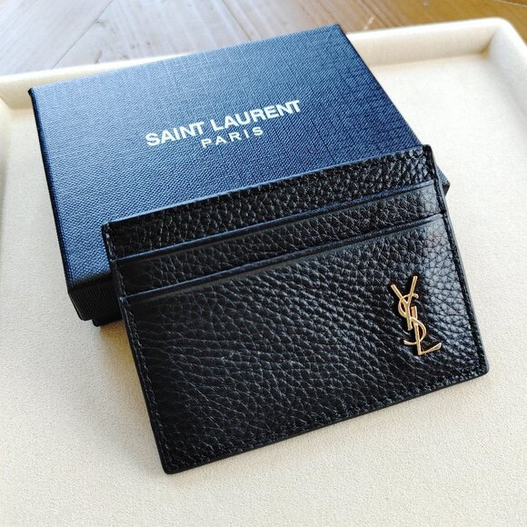 Yves Saint Laurent Handbags - YSL Yves Saint Laurent "Cassandre" black gold hardware leather cardholder New